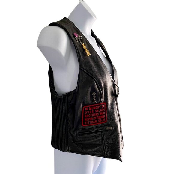 Xpert Leather Vest Harley Davidson and Large Wolf Patches Pins Women's XL - Picture 6 of 15